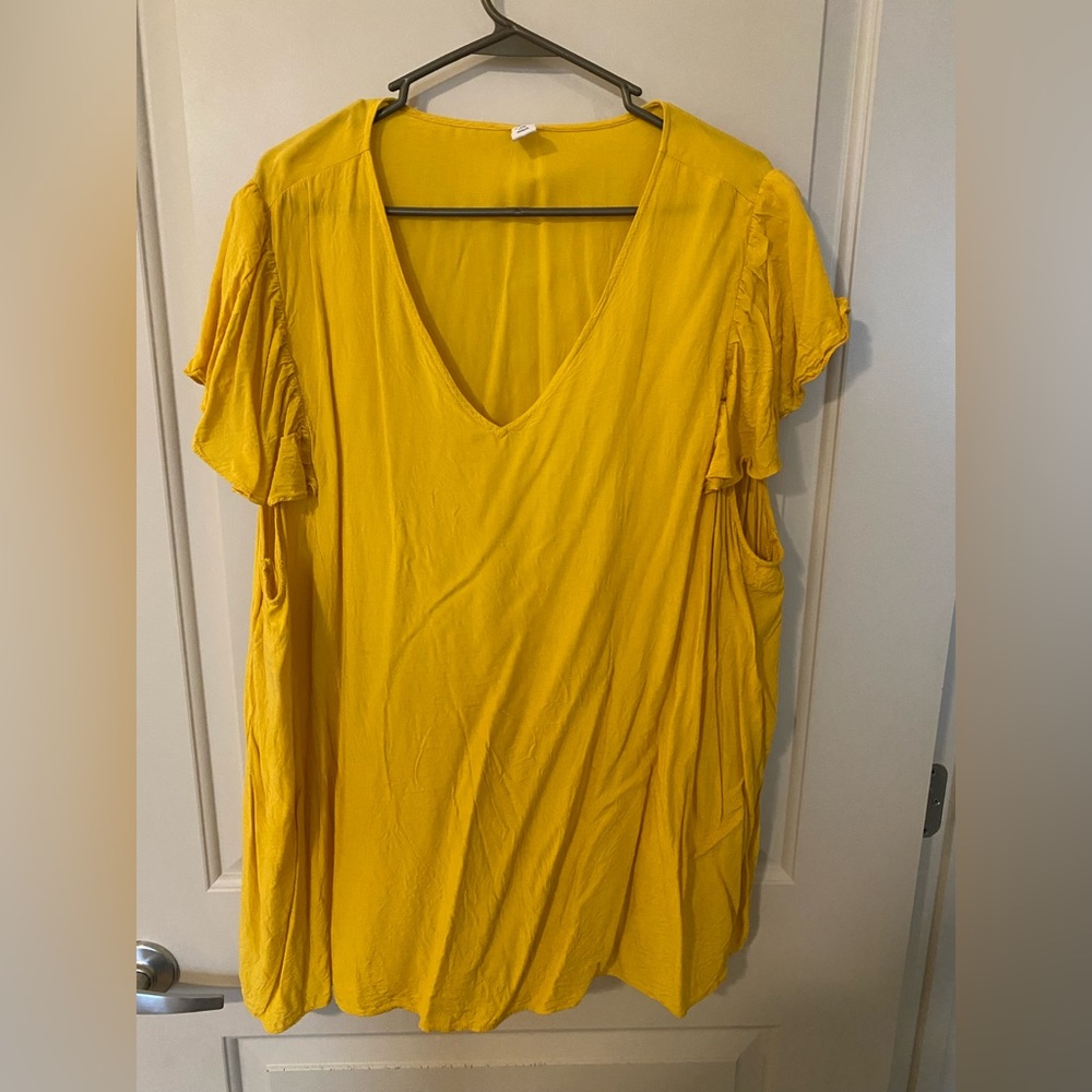 Old Navy yellow V-neck blouse with flutter sleeve